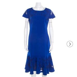 NWT Marchesa Notte Elegant Royal Blue Midi Dress with Lace Details - 14